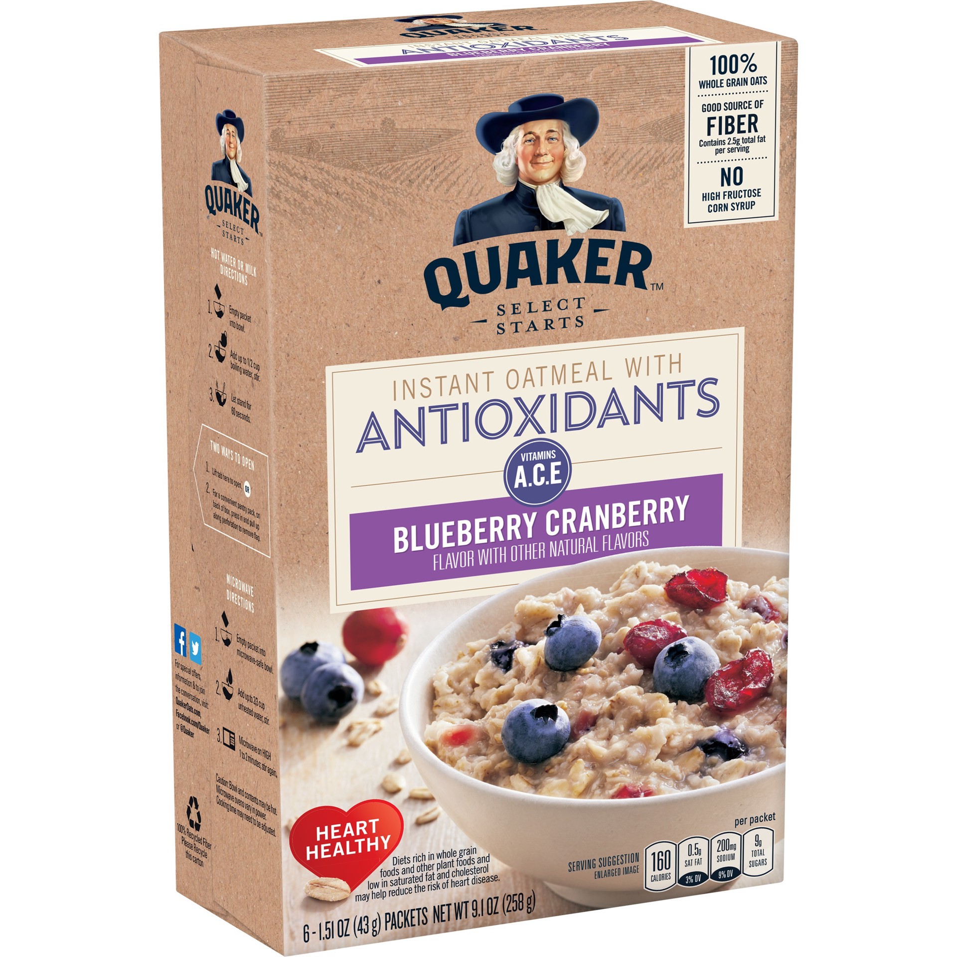 slide 1 of 6, Quaker Cran Blueberry Instant Oatmeal Antioxidants 6Pk, 9.1 oz