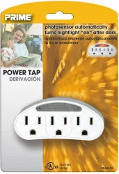 Prime Wire & Cable 3-Outlet Power Tap With Photocell Nightlight - White