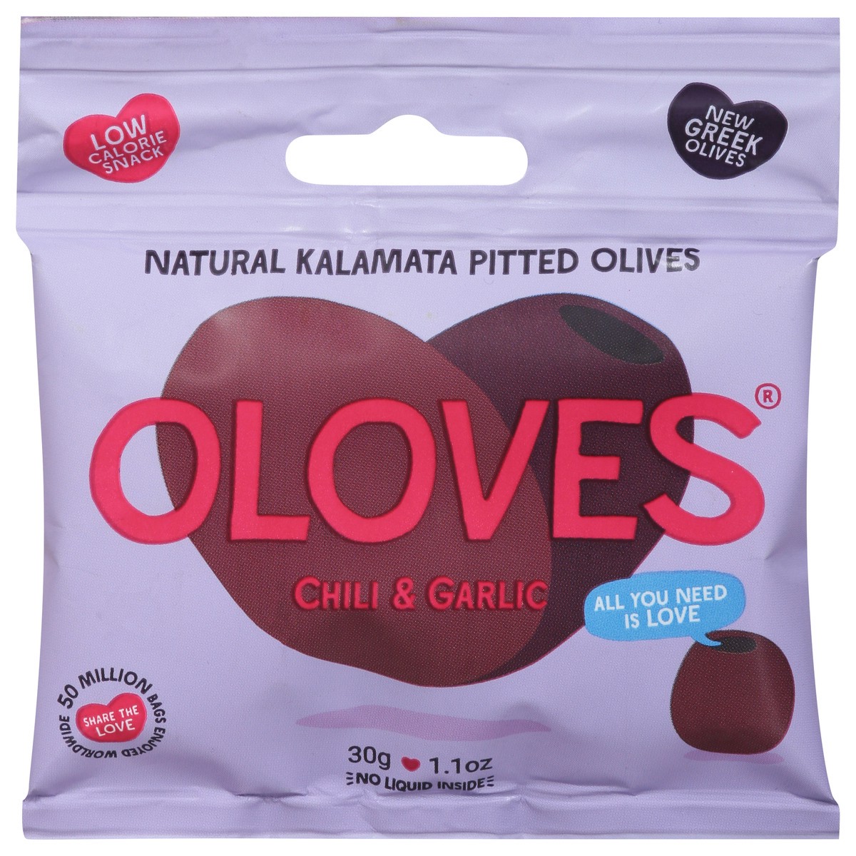 slide 1 of 2, Oloves Natural Chili & Garlic Kalamata Pitted Olives 1.1 oz, 1.1 oz