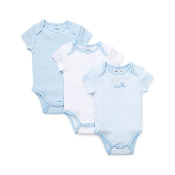 slide 1 of 1, Little Me Newborn Train Bodysuits - Blue, 3 ct