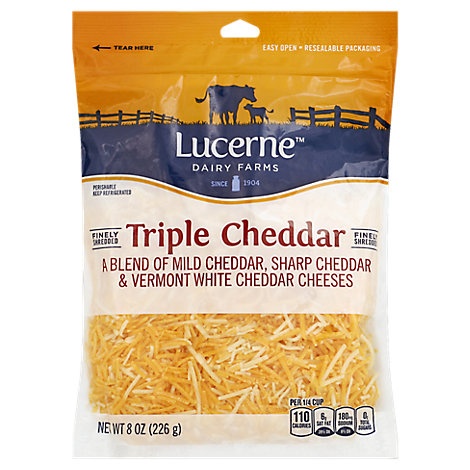 slide 1 of 1, Lucerne Cheese Finely Shredded Triple Cheddar, 8 oz