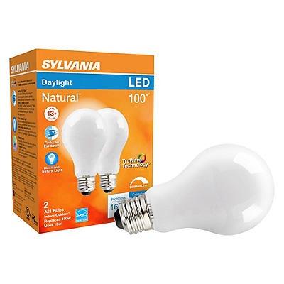 slide 1 of 1, Sylvania TruWave LED 100 Watt A21 Daylight Frost Bulbs, 2 ct
