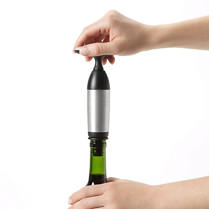 slide 2 of 5, OXO SteeL Vacuum Wine Preserver with 2 Stoppers, 1 ct