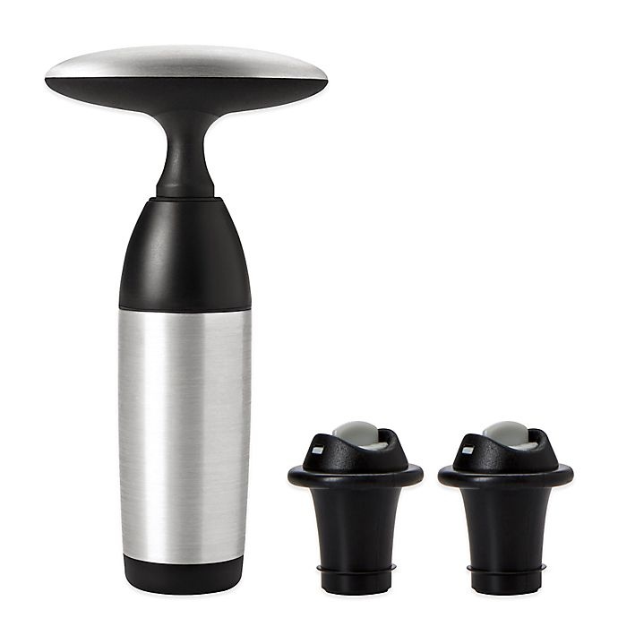 slide 1 of 5, OXO SteeL Vacuum Wine Preserver with 2 Stoppers, 1 ct