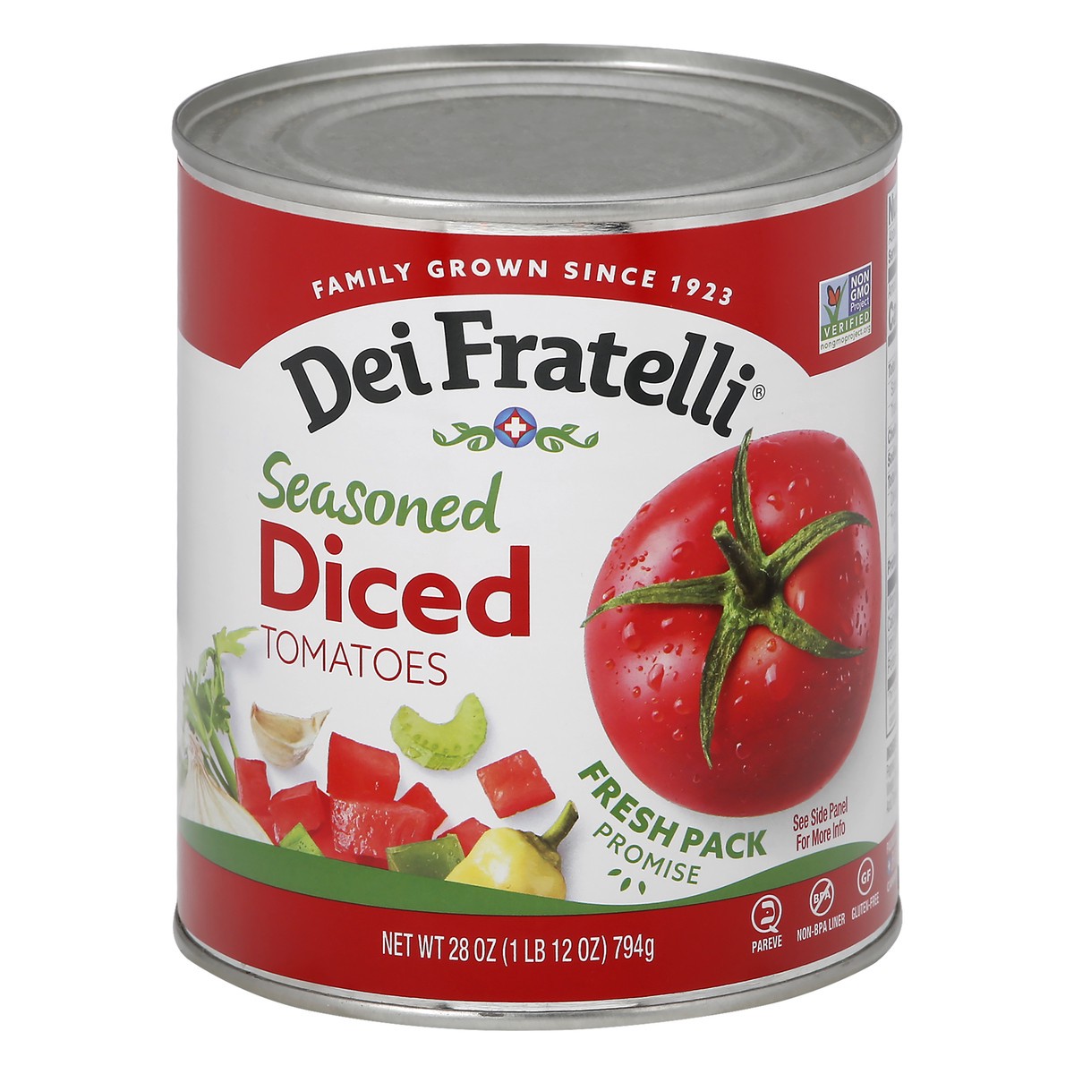 slide 1 of 9, Dei Fratelli Seasoned Diced Tomatoes, 28 oz