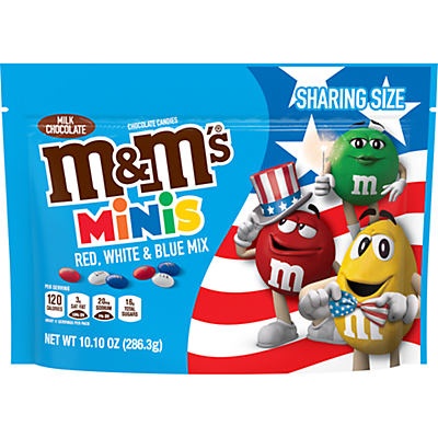 slide 1 of 1, M&M'S Minis Milk Chocolate Red White & Blue Patriotic Candy Bag, 10.1 oz