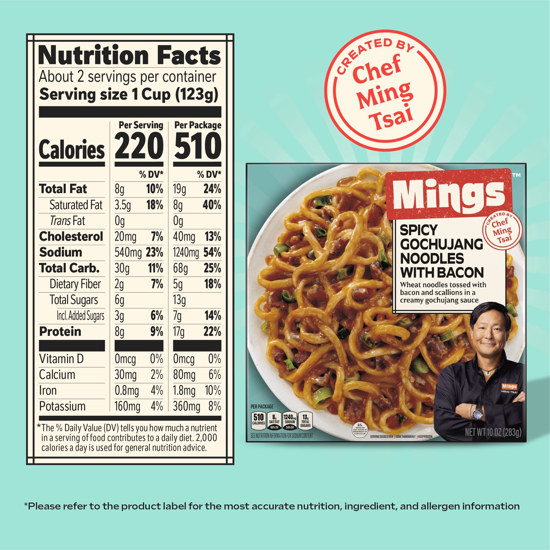 slide 4 of 6, Mings Spicy Gochujang Noodles, Frozen Wheat Noodles, Asian Food, Gochujang Sauce, 10 oz