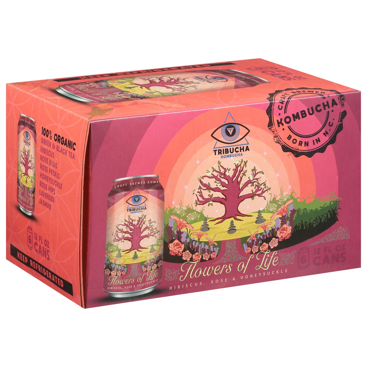 slide 2 of 9, Tribucha Flowers of Life Hibiscus, Rose & Honeysuckle Kombucha 6 - 12 fl oz, 6 ct