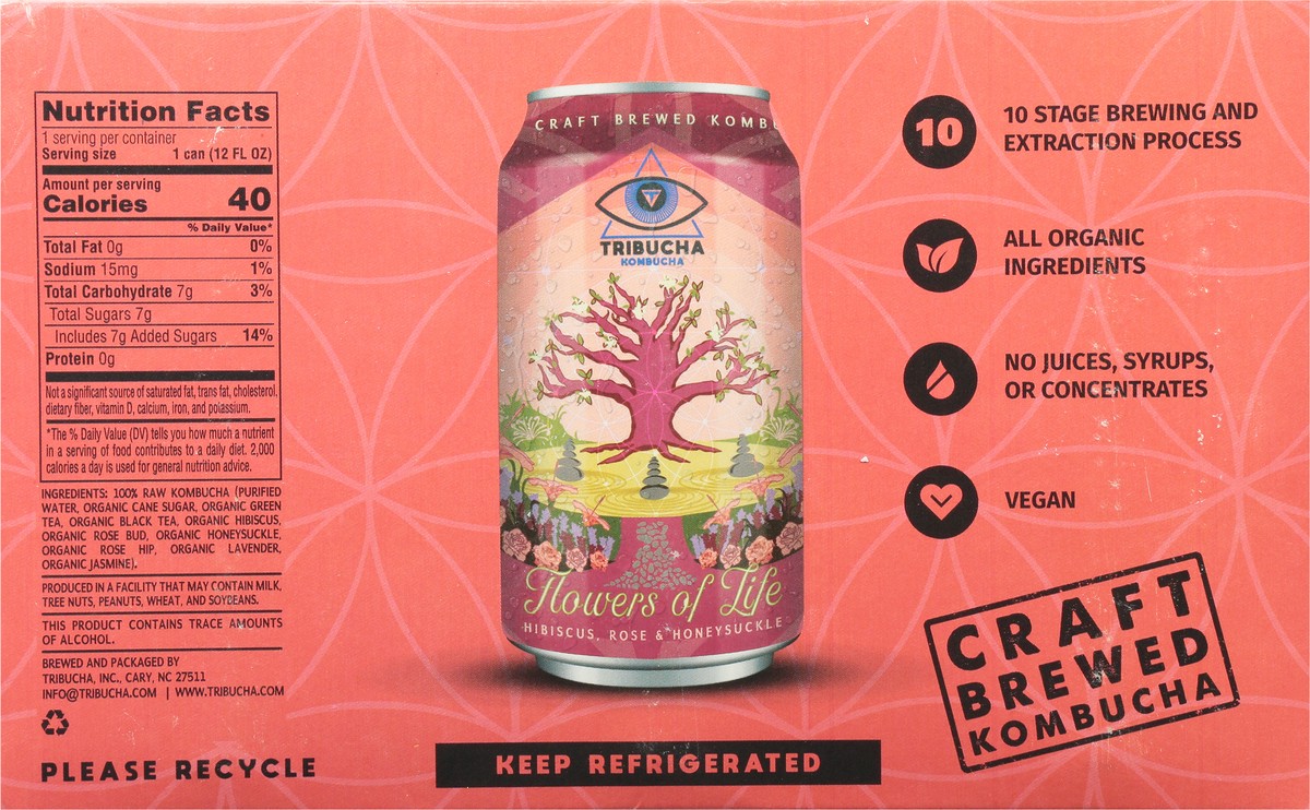 slide 5 of 9, Tribucha Flowers of Life Hibiscus, Rose & Honeysuckle Kombucha 6 - 12 fl oz, 6 ct