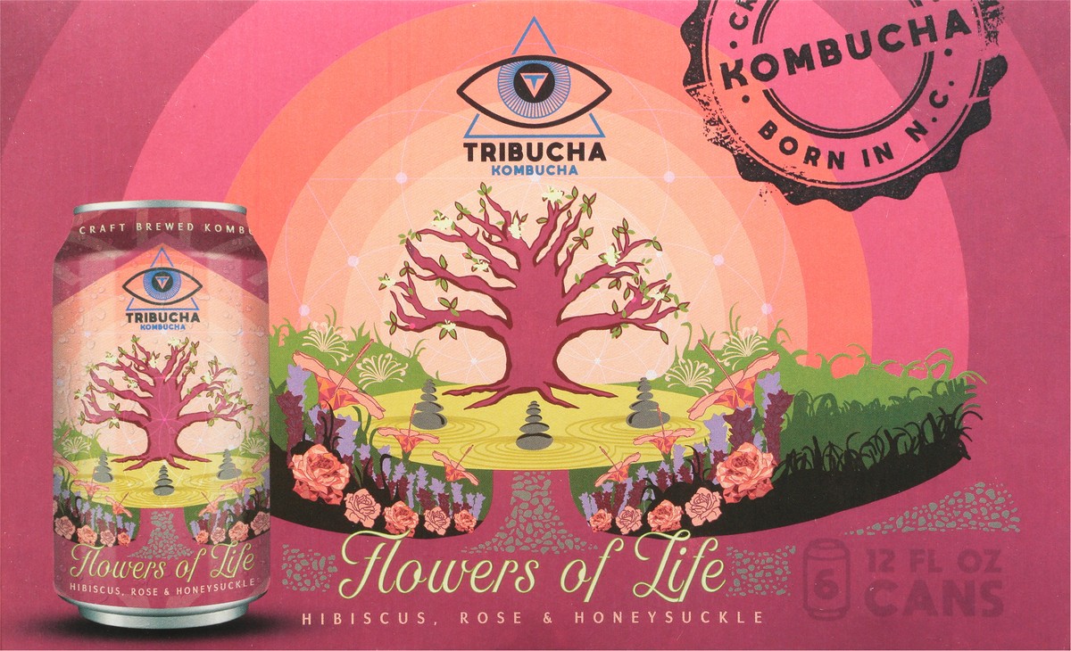slide 6 of 9, Tribucha Flowers of Life Hibiscus, Rose & Honeysuckle Kombucha 6 - 12 fl oz, 6 ct
