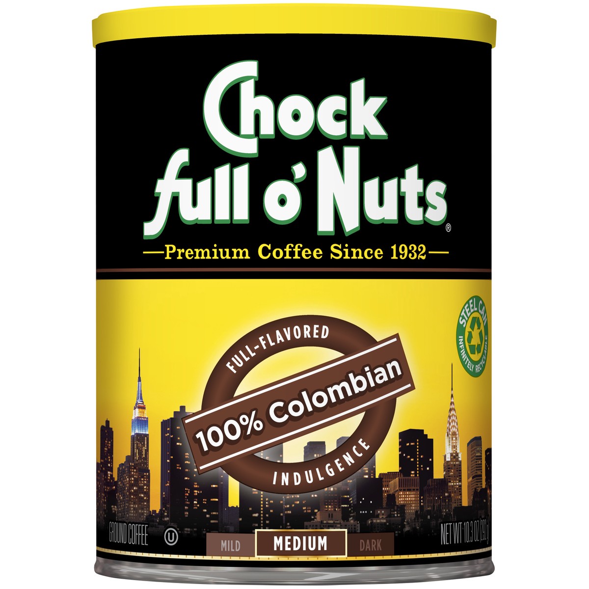 slide 1 of 7, Chock Full O' Nuts Colombian Medium Roast Ground Coffee - 10.3 oz Can, 10.3 oz