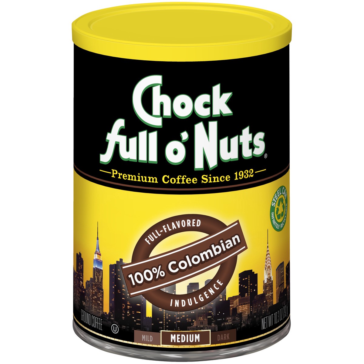 slide 1 of 7, Chock Full O' Nuts 100% Colombian Medium Ground Coffee 10.3 oz. Canister, 10.3 oz