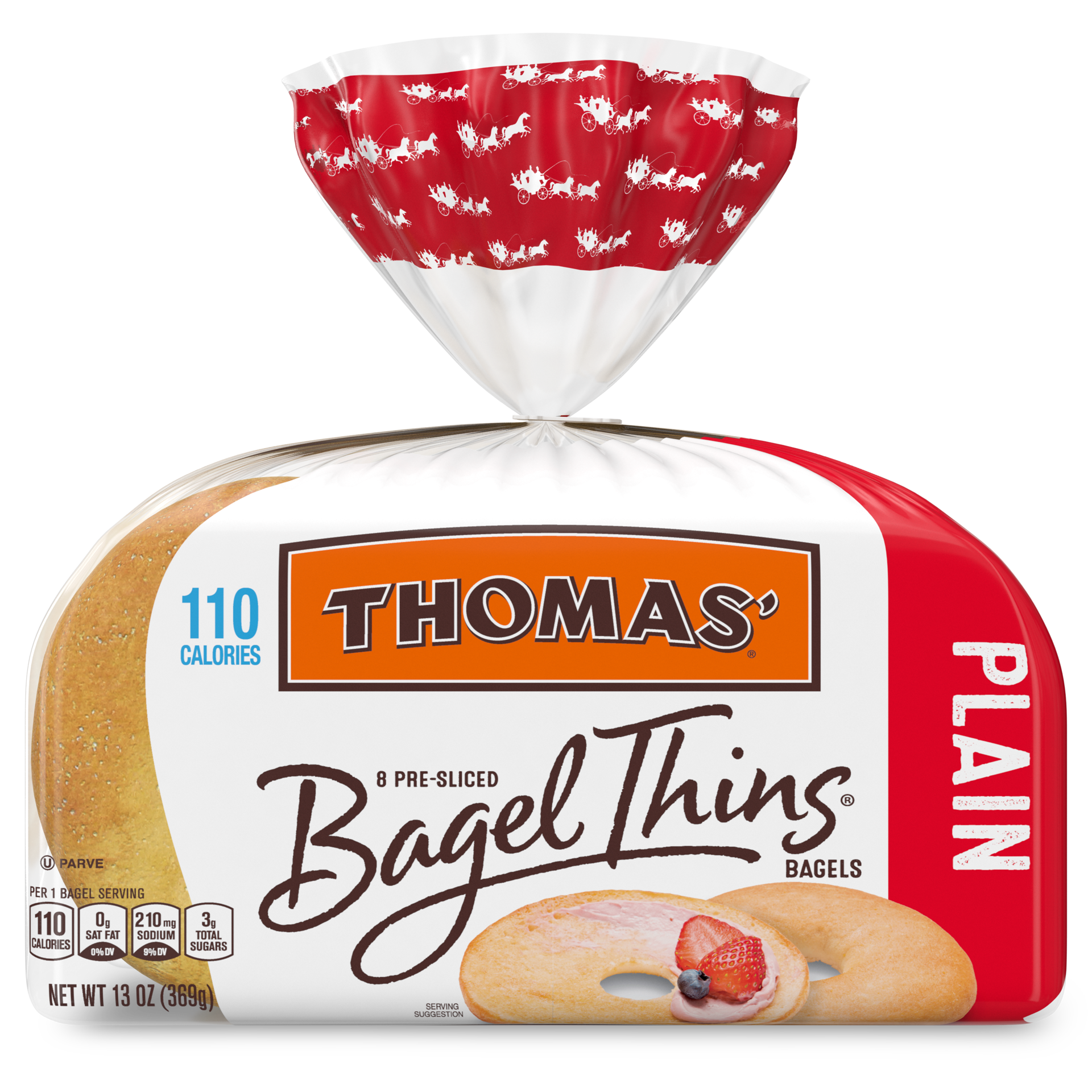 slide 1 of 21, Thomas' Plain Bagel Thins, 8 count, 13 oz, 8 ct