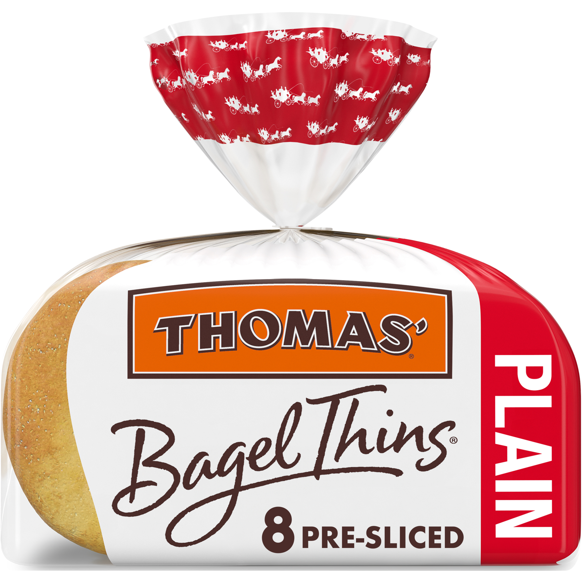 slide 1 of 21, Thomas' Plain Bagel Thins, 8 count, Soft Pre-sliced Bagels, 13 oz Bag, 8 ct