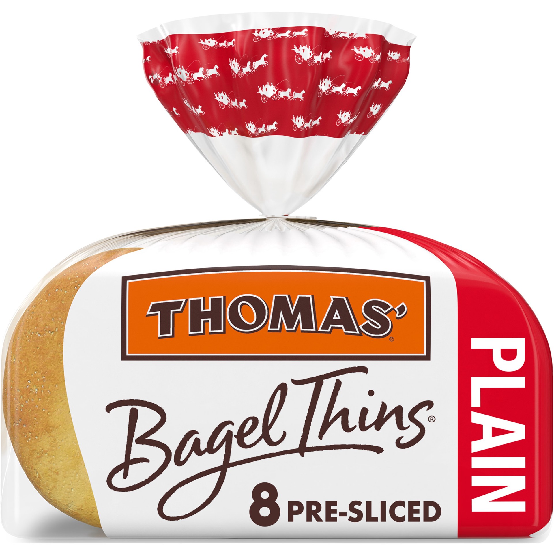 slide 1 of 21, Thomas' Plain Bagel Thins, 8 count, Pre-sliced Bagels, 13 oz Bag, 8 ct