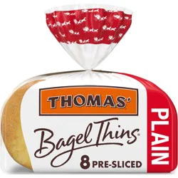 Thomas' Plain Bagel Thins, 8 count, Bagels, 13 oz Bag