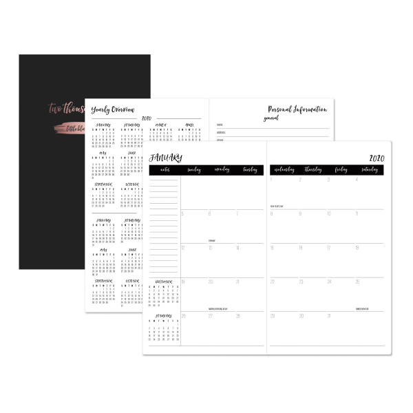 slide 1 of 4, Office Depot Brand Monthly Planner, 3-1/2'' X 6'', Black, January To December 2020, 1 ct