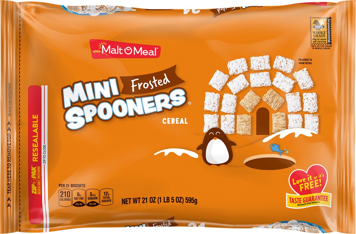 slide 9 of 10, Malt-O-Meal Frosted Mini Spooners Shredded Wheat Cereal, 21 OZ Bag, 21 oz