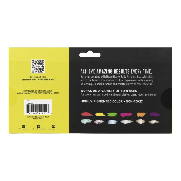 slide 6 of 7, Brea Reese Professional Heavy-Body Acrylic Paint, Neon & Metallic, Pack Of 12, 12 ct