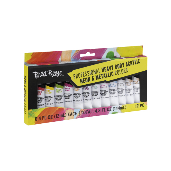 slide 5 of 7, Brea Reese Professional Heavy-Body Acrylic Paint, Neon & Metallic, Pack Of 12, 12 ct