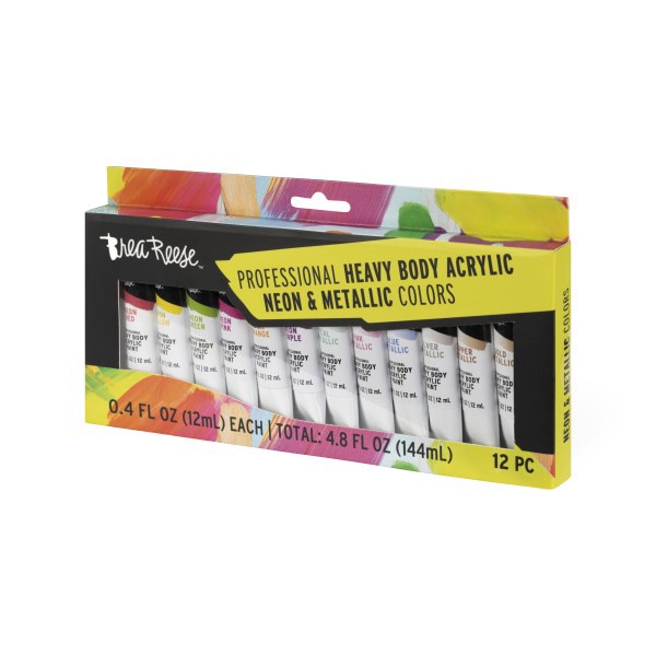 slide 3 of 7, Brea Reese Professional Heavy-Body Acrylic Paint, Neon & Metallic, Pack Of 12, 12 ct
