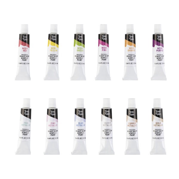slide 7 of 7, Brea Reese Professional Heavy-Body Acrylic Paint, Neon & Metallic, Pack Of 12, 12 ct