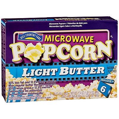 slide 1 of 1, Hill Country Fare Light Butter Microwave Popcorn, 6 ct