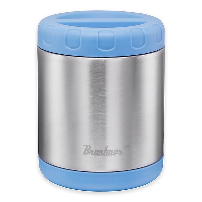 slide 1 of 4, Bruntmor Stainless Steel Insulated Round Food Container - Silver/Blue, 24 oz