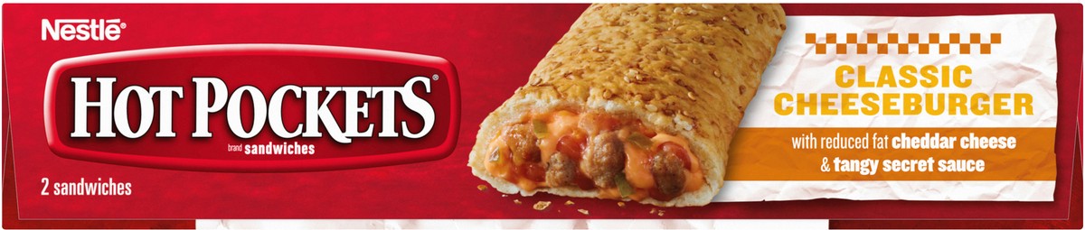 slide 7 of 8, Hot Pockets Frozen Snacks Drive Thru Menu Style Classic Cheeseburger Sesame Seed Bun Crust Frozen Sandwiches, 8.5 oz