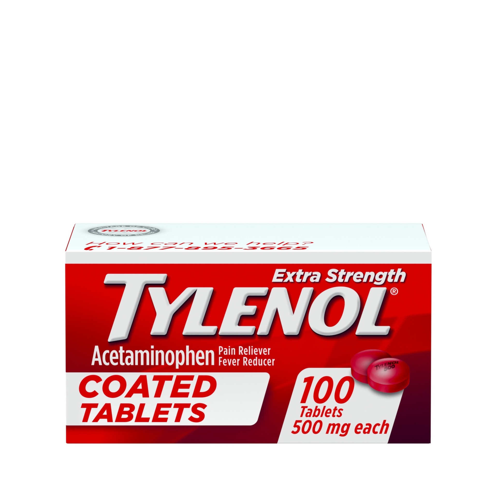 slide 1 of 6, Tylenol Extra Strength Pain Relief Coated Tablets for Adults, 500mg Acetaminophen Pain Reliever and Fever Reducer per Tablet for Minor Aches, Pains, and Headaches, 100 ct