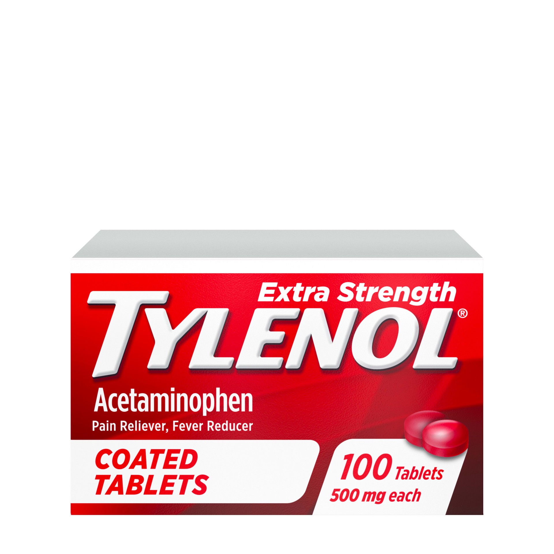 slide 1 of 7, Tylenol Extra Strength Pain Relief Coated Tablets for Adults, 500mg Acetaminophen Pain Reliever and Fever Reducer per Tablet for Minor Aches, Pains, and Headaches, 100 ct, 100 ct