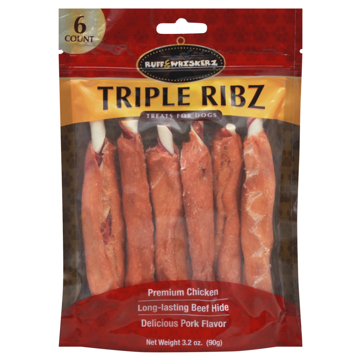 slide 6 of 12, Ruff & Whiskerz Triple Ribz Pork Flavor Treats for Dogs 6 Count 6 ea, 6 ct
