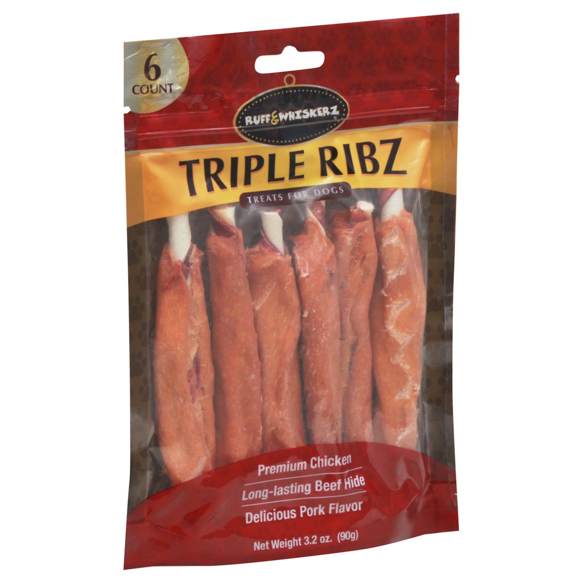 slide 9 of 12, Ruff & Whiskerz Triple Ribz Pork Flavor Treats for Dogs 6 Count 6 ea, 6 ct