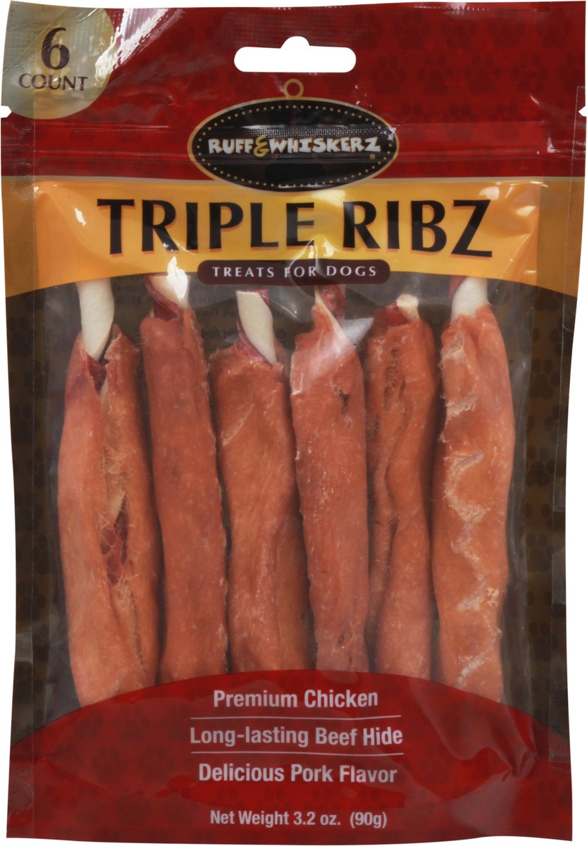 slide 1 of 12, Ruff & Whiskerz Triple Ribz Pork Flavor Treats for Dogs 6 Count 6 ea, 6 ct