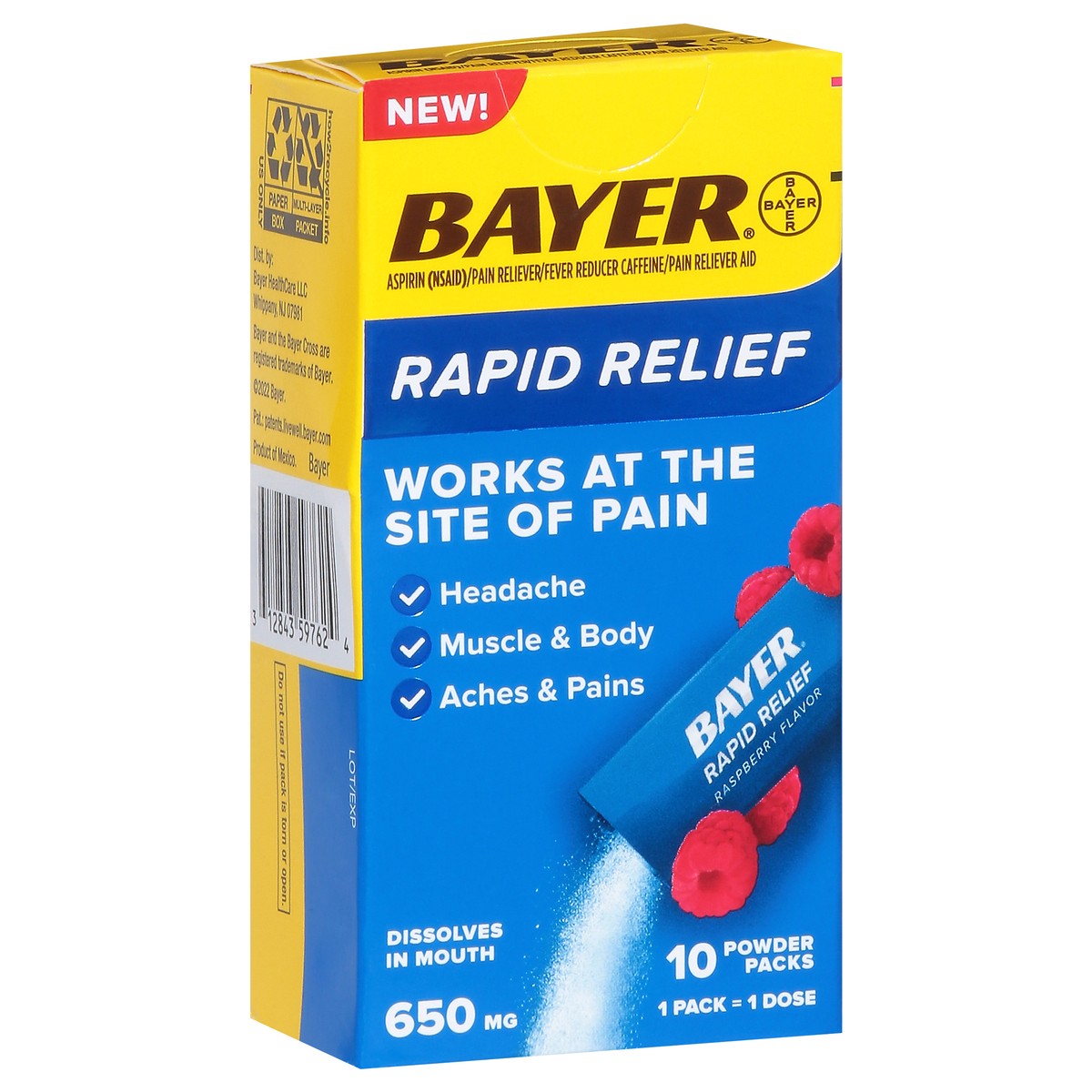 slide 10 of 13, Bayer Powder Packs 650 mg Rapid Relief Raspberry Flavor Pain Reliever 10 ea, 10 ct