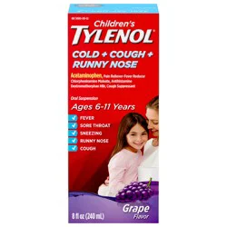 Children''s Tylenol Cold + Cough + Runny Nose Medicine, Grape, 8 fl. oz