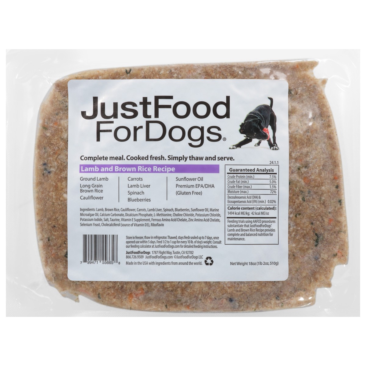 slide 1 of 14, JustFoodForDogs Lamb and Brown Rice Recipe Dog Food 18 oz, 18 oz
