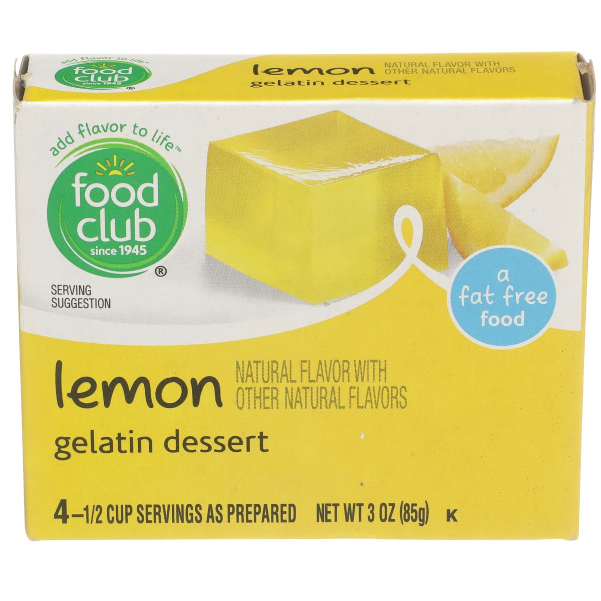 slide 1 of 1, Food Club Lemon Gelatin Dessert, 3 oz