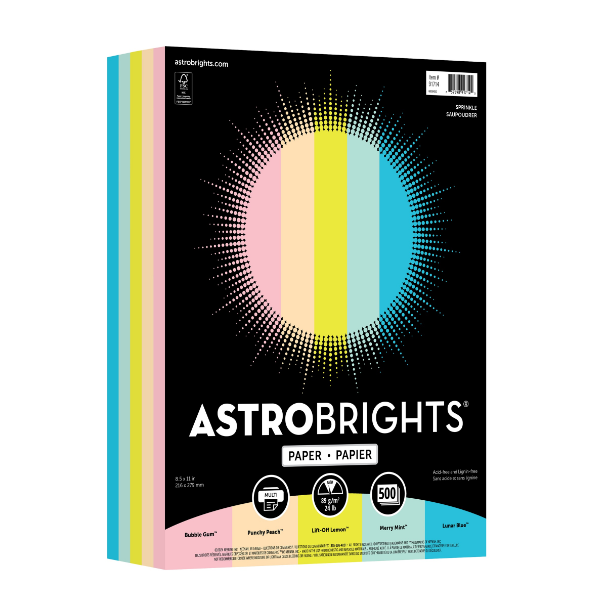 slide 1 of 5, ASTROBRIGHTS Color Paper, 8-1/2'' X 11'', 24 Lb, Assorted Colors, 500 Sheets Per Ream, Case Of 5 Reams, 500 ct