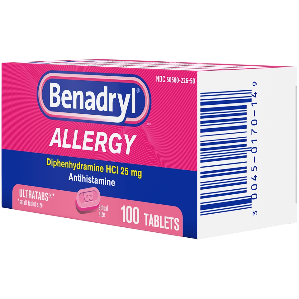 slide 3 of 6, Benadryl Ultratab Allergy Relief Tablets - Diphenhydramine - 100ct, 100 ct