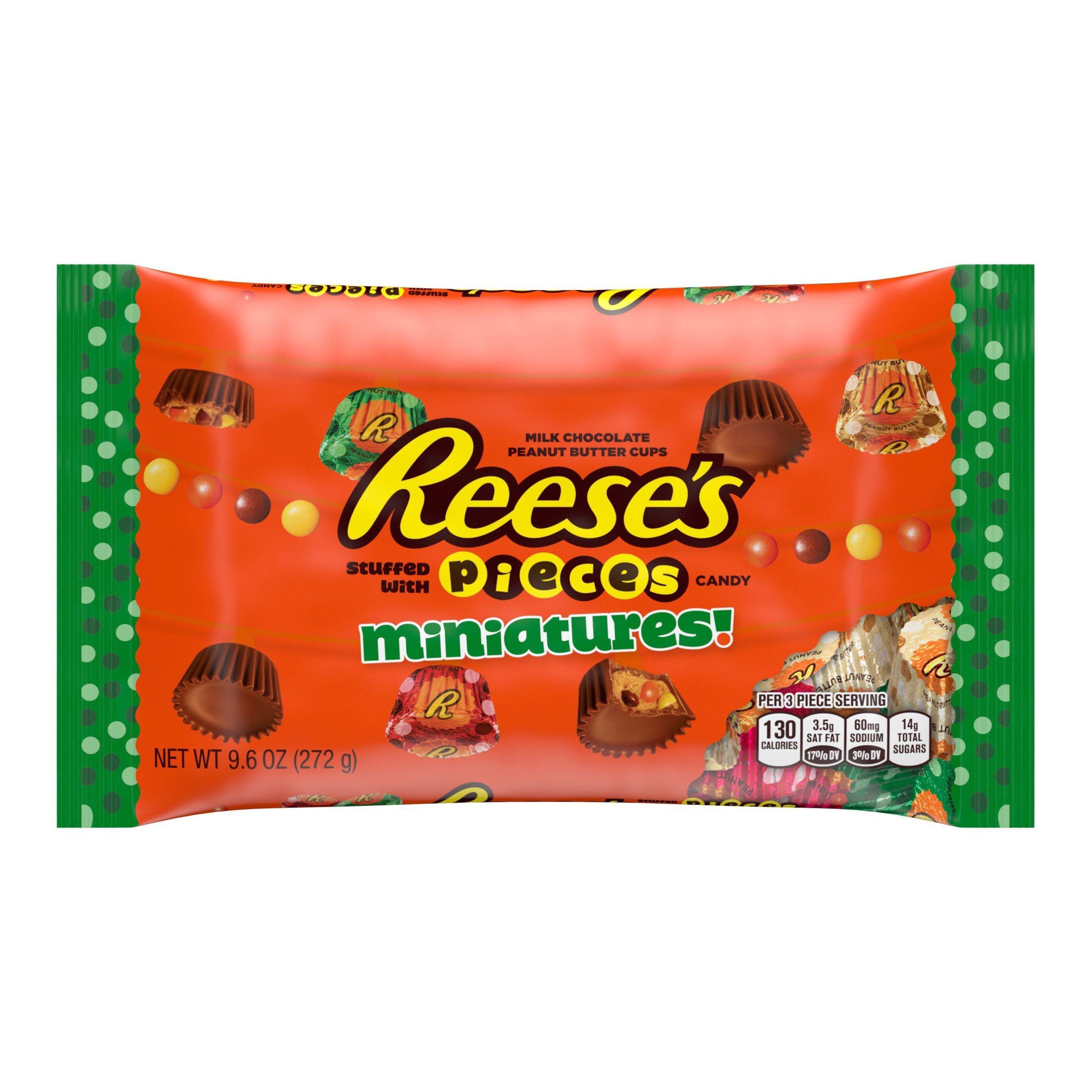 slide 1 of 3, Reese's Pieces Holiday Peanut Butter Cups Miniatures, 9.6 oz