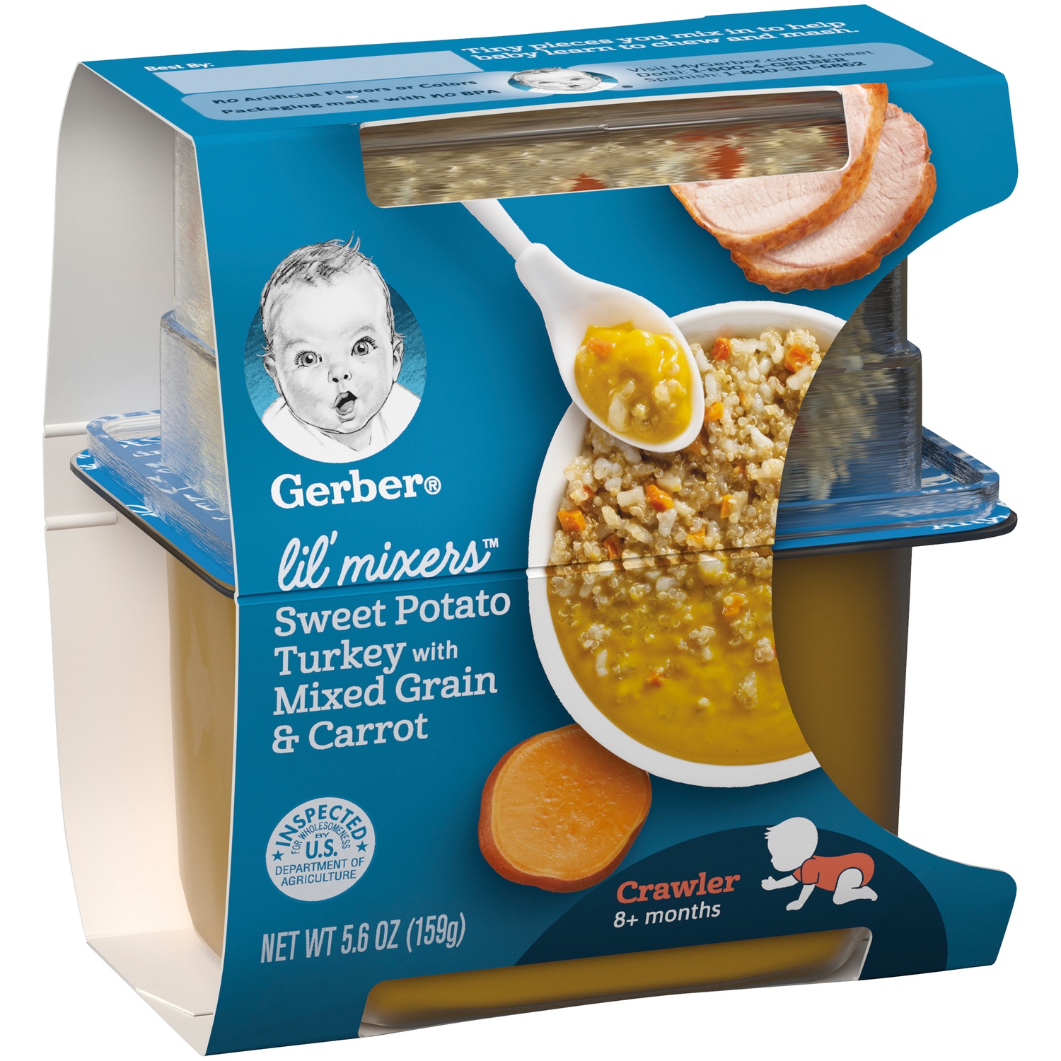 slide 2 of 8, Gerber Lil' Mixers, Sweet Potato Turkey with Mixed Grains and Carrot, 5.6 oz Container  , 5.6 oz