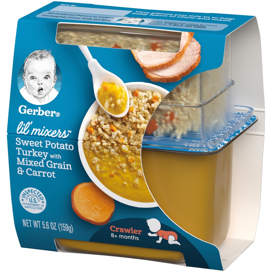 slide 3 of 8, Gerber Lil' Mixers, Sweet Potato Turkey with Mixed Grains and Carrot, 5.6 oz Container  , 5.6 oz