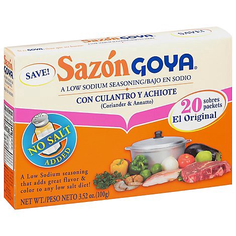 slide 1 of 1, Goya Sazon Seasoning Low Sodium Coriander & Annatto Box 20 Count - 3.52 Oz, 3.52 oz
