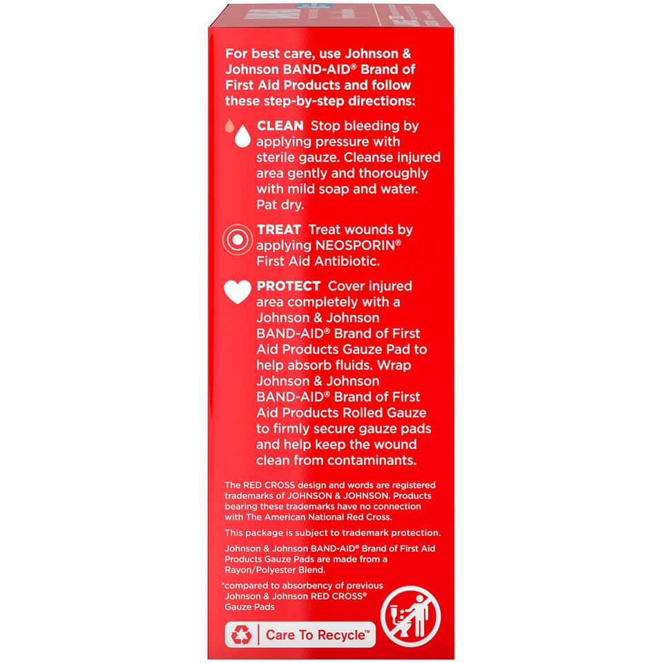 slide 4 of 6, Johnson & Johnson Band-Aid Brand Cushion Care Gauze Pads, Large, 4 in x 4 in - 10 ct, 10 ct