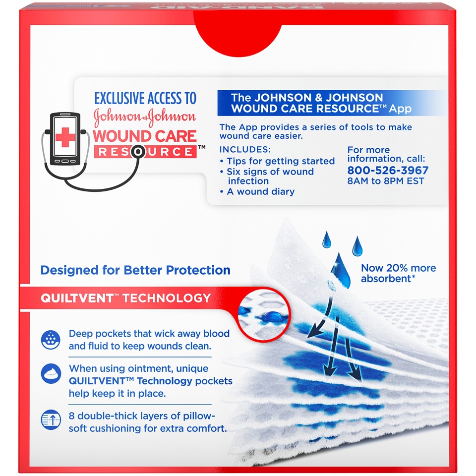 slide 5 of 6, Johnson & Johnson Band-Aid Brand Cushion Care Gauze Pads, Large, 4 in x 4 in - 10 ct, 10 ct