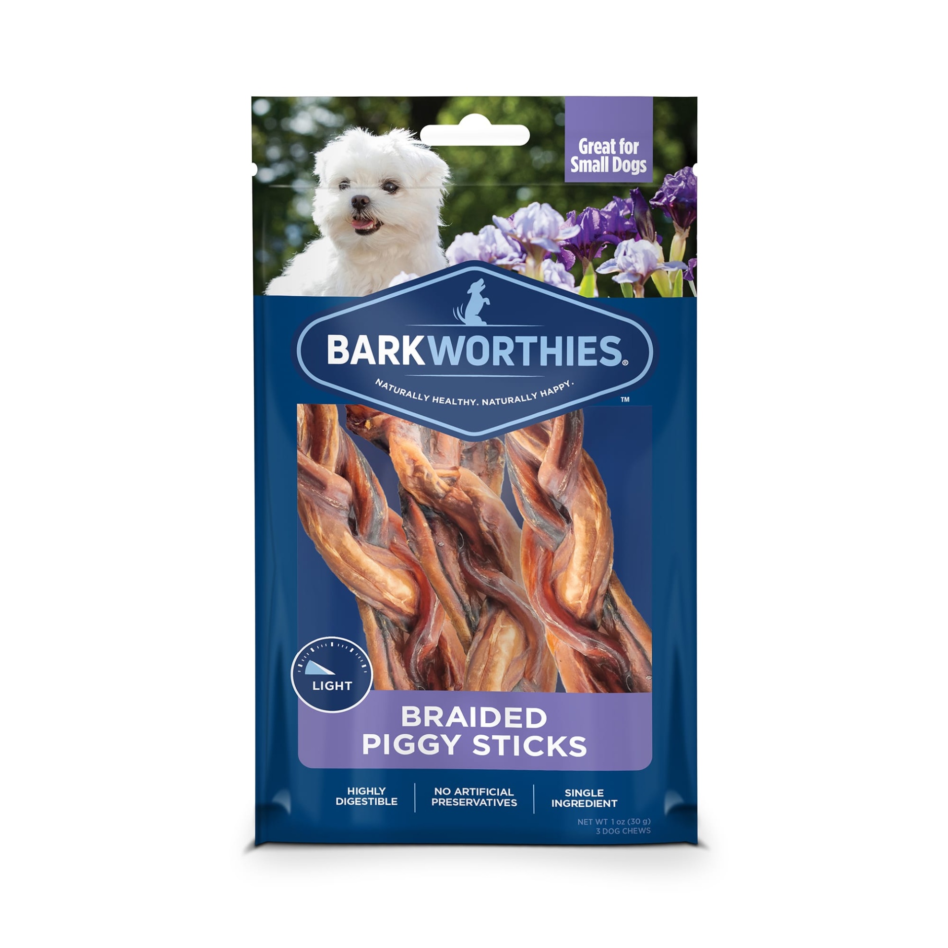 slide 1 of 1, Barkworthies Braided Piggy Sticks Dog Treats, 1 ct