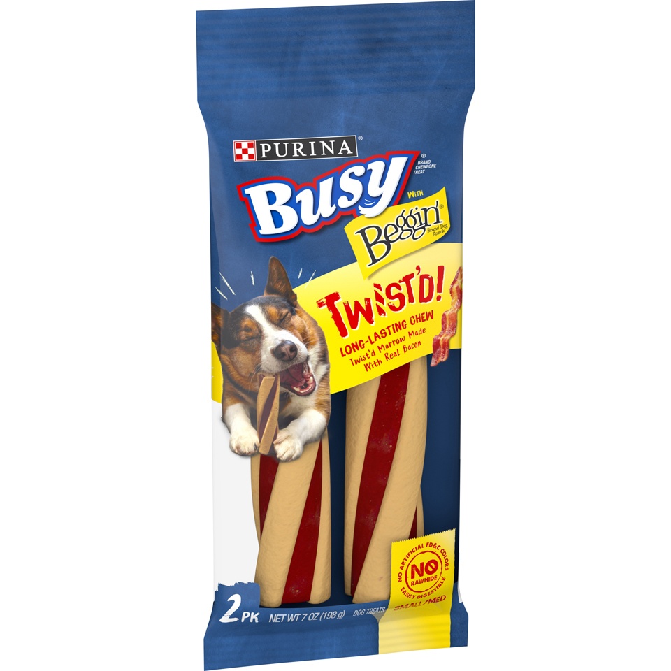 slide 2 of 9, Busy with Beggin' Small/Medium Breed Chewy Bacon Flavor Dog Treats Twist'd - 2ct Pouch, 