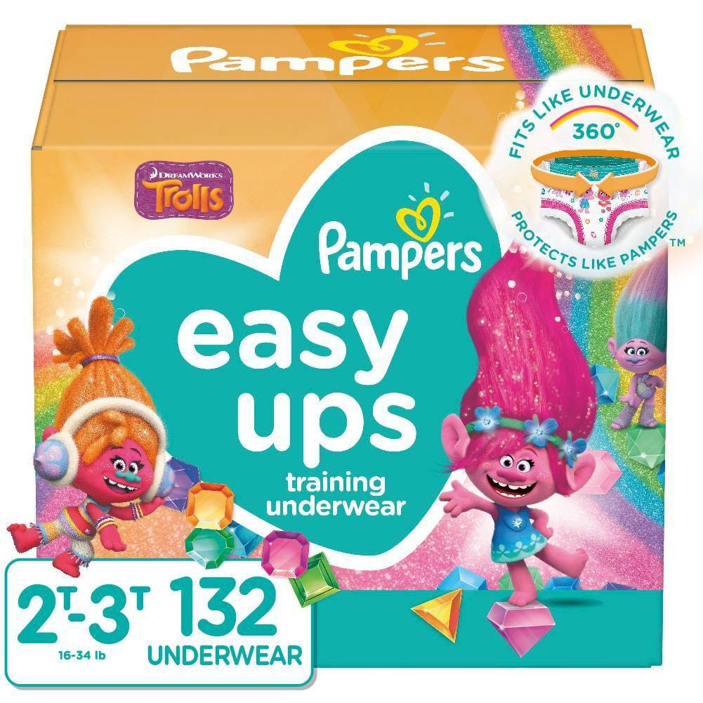 slide 1 of 6, Pampers Easy Ups Girls Trolls Training Underwear Enormous Pack Size 2T3T - 132ct, 132 ct