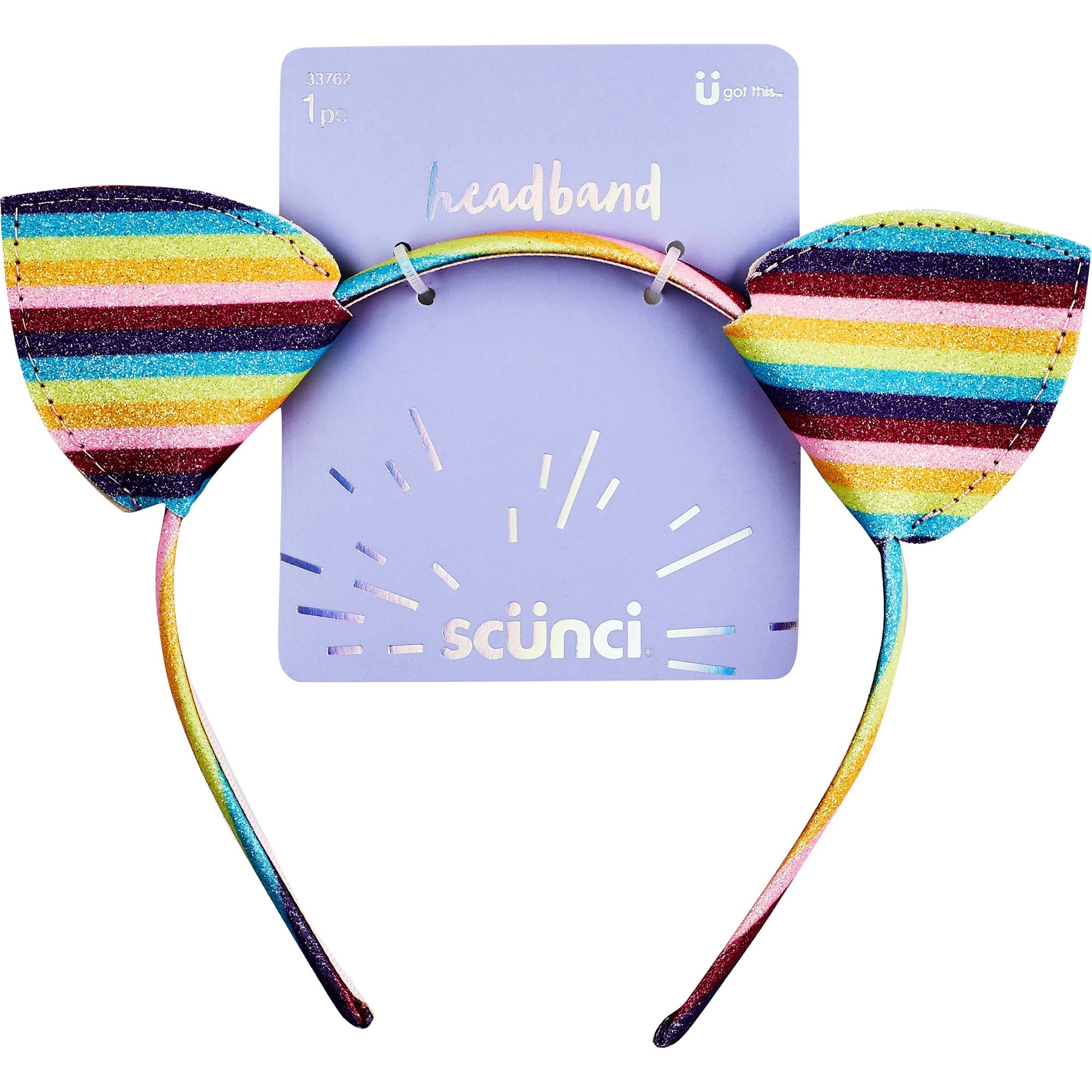 slide 1 of 2, scünci Rainbow Glitter Cat Ears Headband, 1 ct